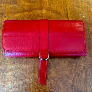 T.Anthony - the NYC iconic travel and leather brand - red leather jewelry roll.